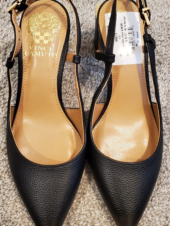 Vince Camuto Shoes - Black Leather Pointed-Toe Slingback Pumps - Women Size 6.5